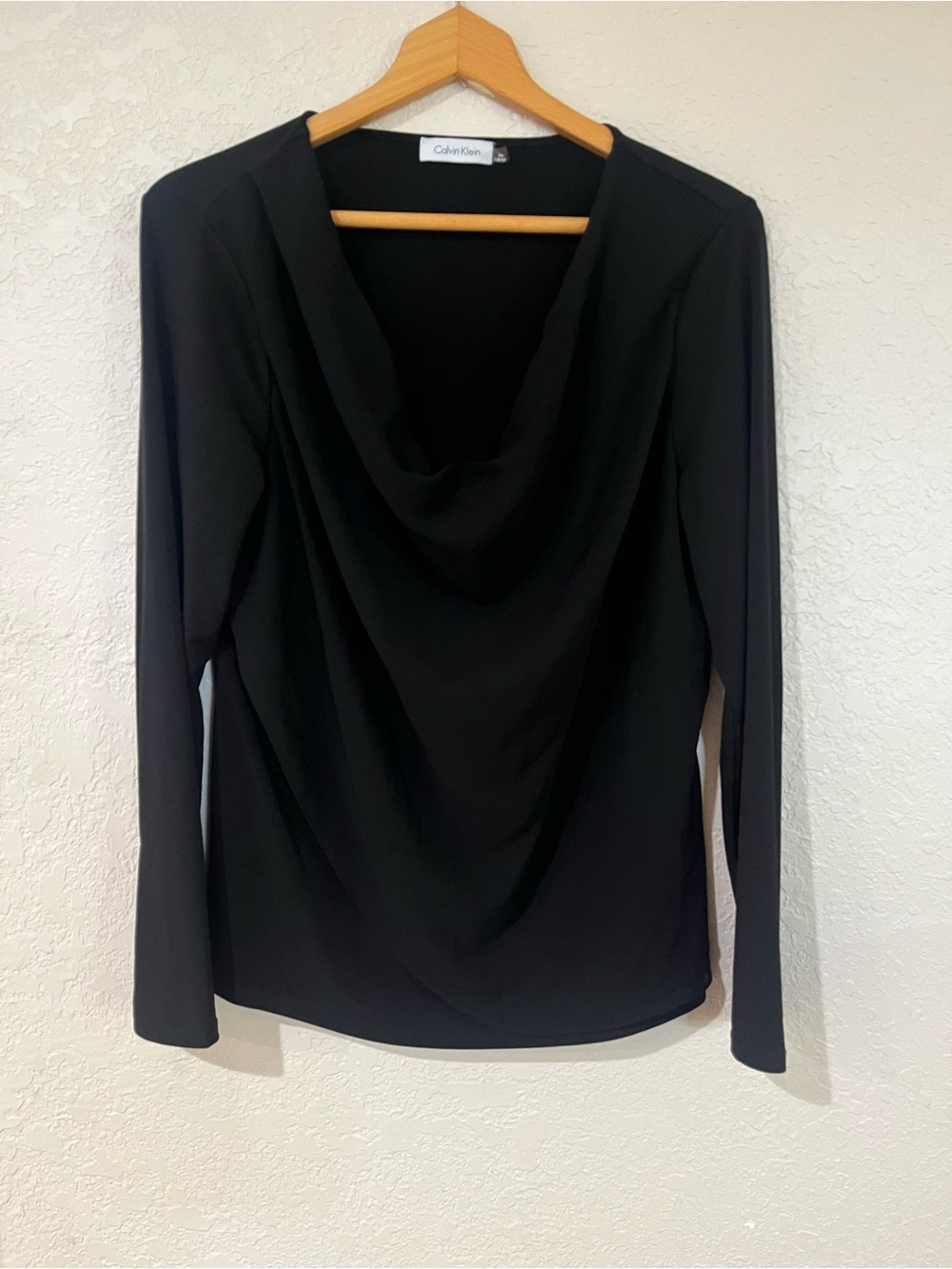 Calvin Klein Black Long-Sleeve Cowl Neck Top